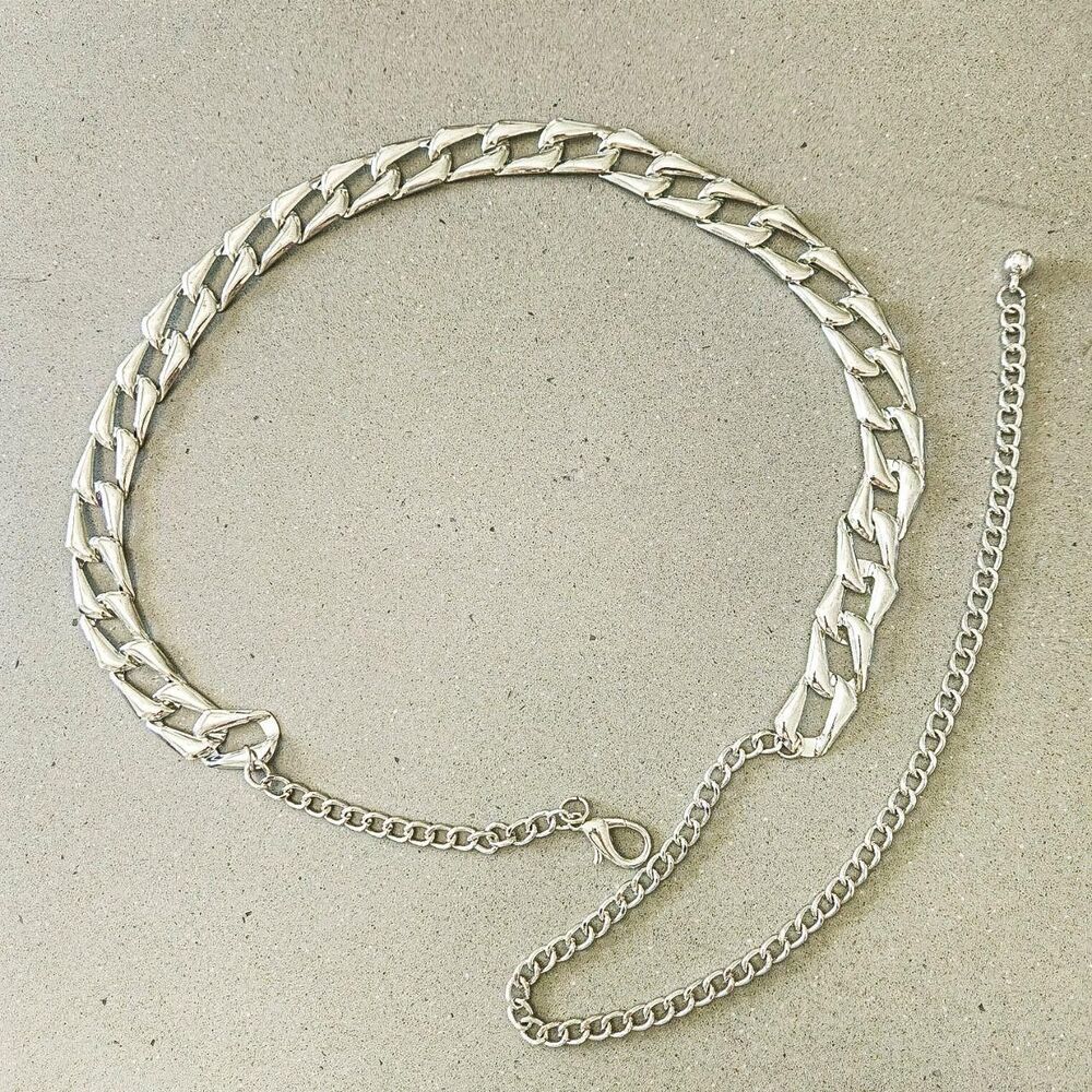 Y2K Silver Tone Chunky Chain Belt Adjustable Waist Hip Belt